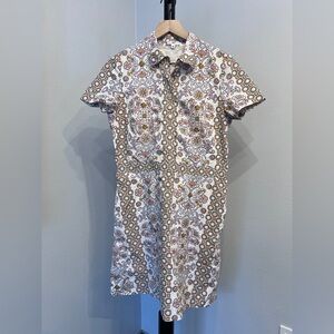 Tory Burch Garden Party Port Geometric Floral Midi Shirtdress Dress Size 10